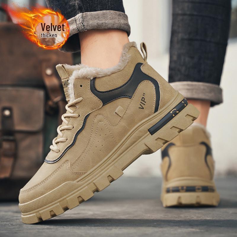 2025 Winter Men's Plus Velvet Leather Martin Boots – Thick Sole, Warm, Versatile Casual Shoes