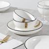 Creative Stripe Ceramic Dishware Set for 2-4 People: Includes Rice Bowls, Plates, Dinner Plates, and Soup Bowls
