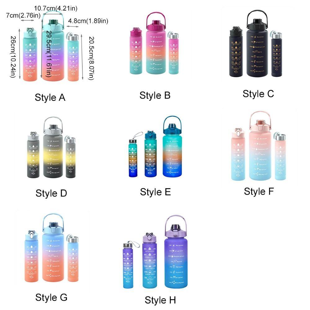 3Pcs Set Large Capacity Gradient Color Sport Water Bottle Plastic with Time Marker Gym Straw Cup Leakproof Water Cup School