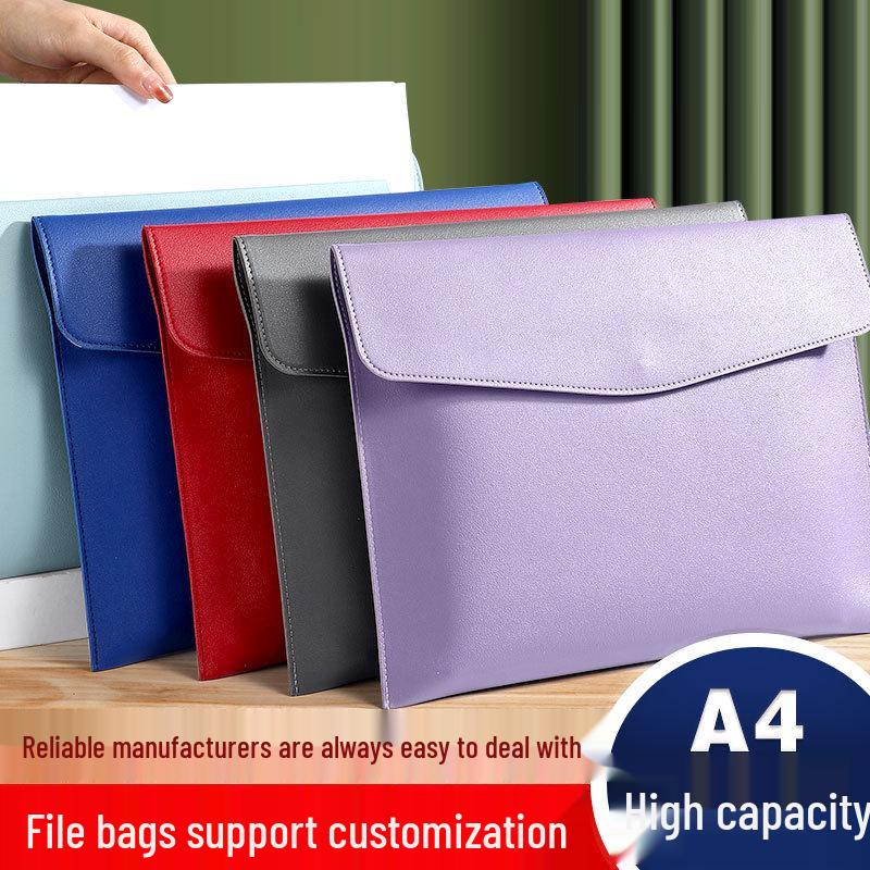Custom Waterproof A4 Leather Document Folder with Snap Button for Business - Thickened File Bag with Logo Printing