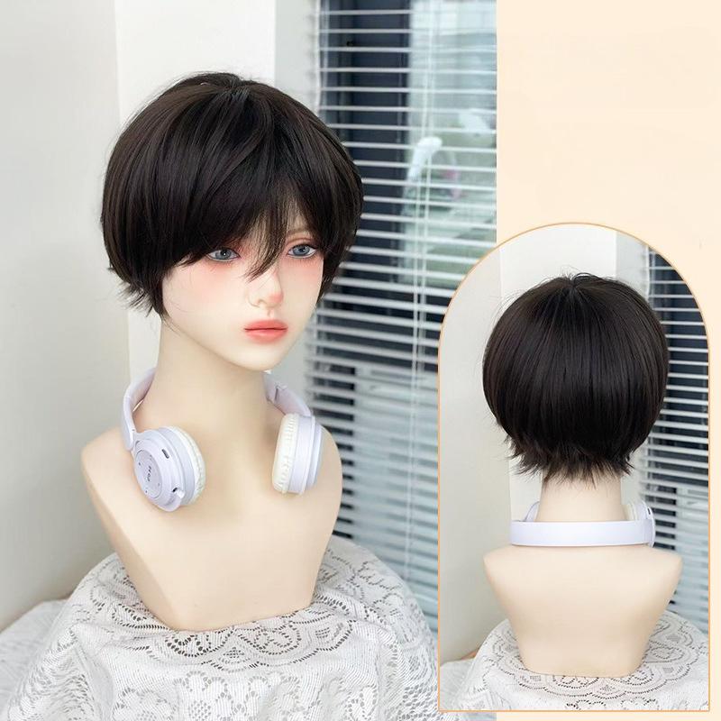 Ashely Short Wig for Men Fluffy Natural Black Hair High Temperature Fiber Synthetic Wigs Suitable for Daily Use Cosplay Sissy