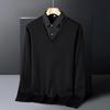 New Fall and Winter Fake Two-piece Knitted Versatile Striped Shirt Collar Coat Men's Sweater Base Shirt Underwear Top