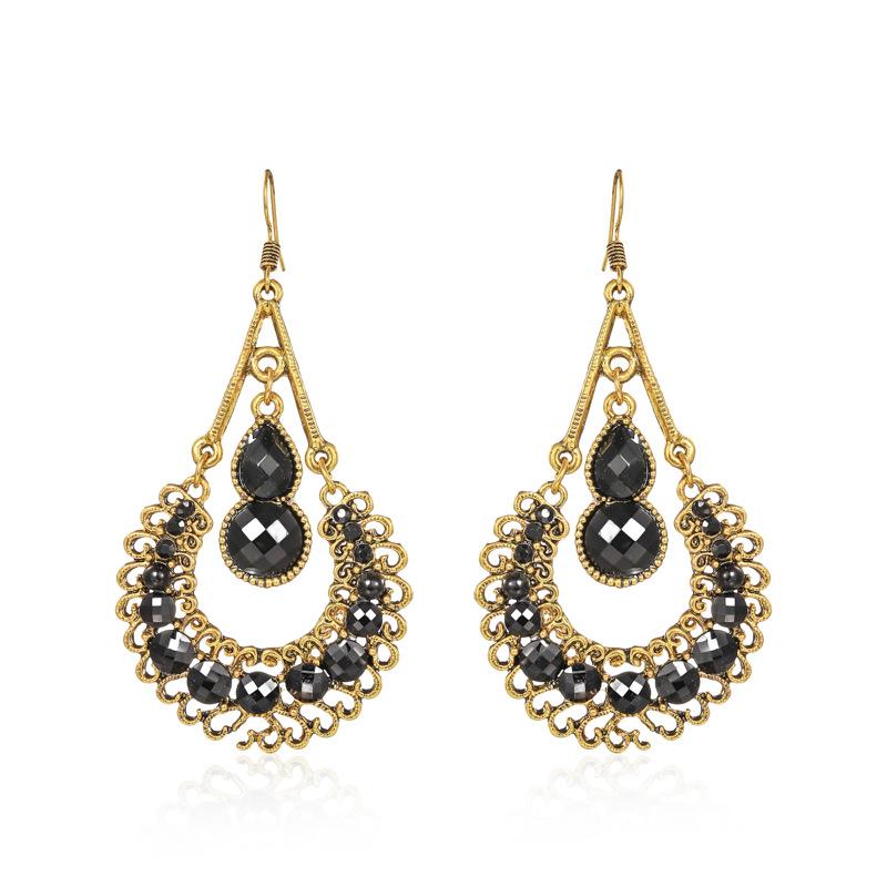 Ethnic Boho Women Drop Dangle Earrings Geometric Carved Hollow Bead Crystal Antique Bohemian Wedding Earring