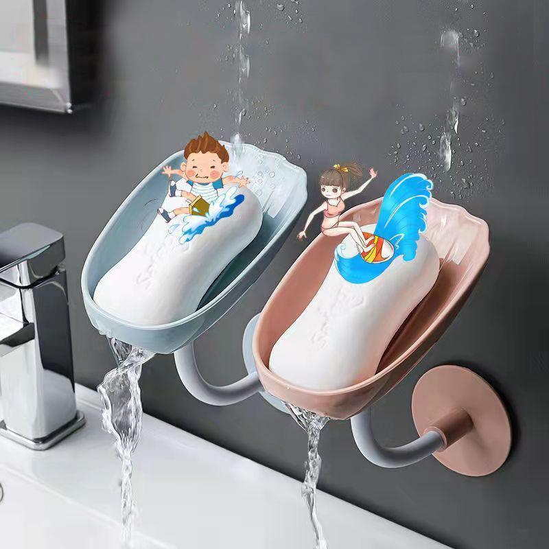 Soap Dish Drain Free Punching Household Toilet Bathroom Kitchen Vertical Suction Cup Wall Hanging Soap Holder Soap Shelf