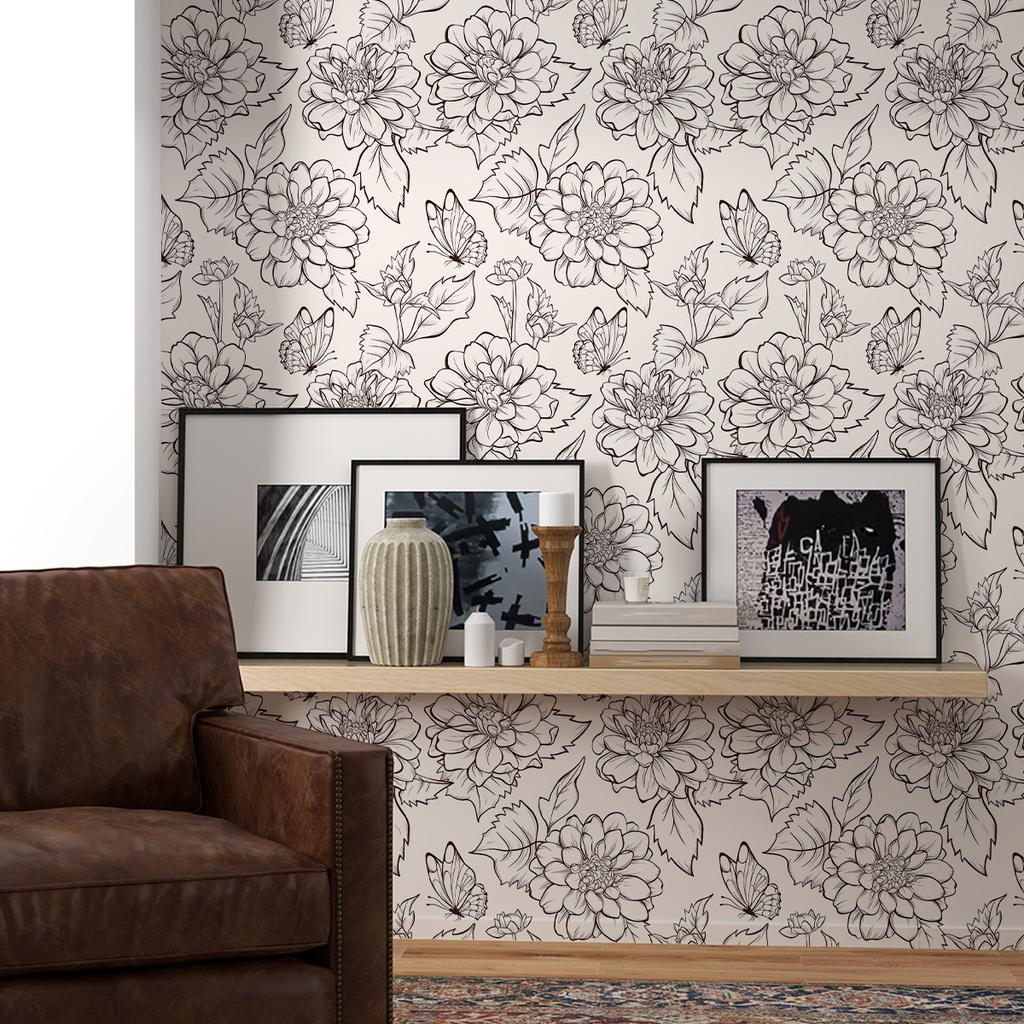 Thickened Wallpaper Self-Adhesive High-End Wall Decoration Flower Green Plant Wall Sticker Room Decoration