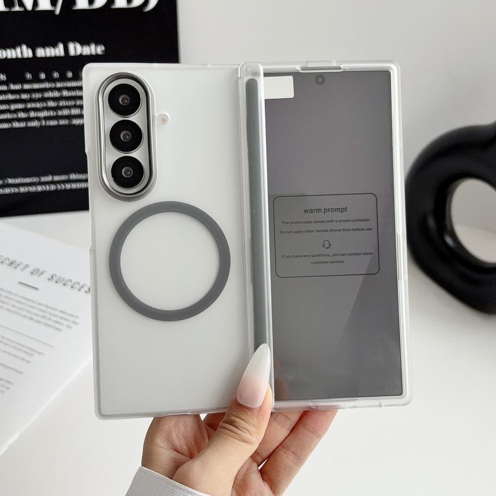 with Glass Screen Protector Case For Samsung Z Fold 8 Galaxy Z Fold 7 6 5 Magnetic Ring Central Axis Matte Protective Cover