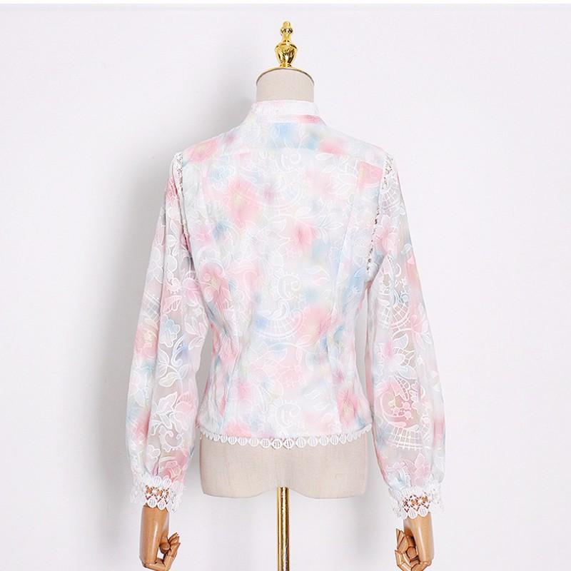 Small Fresh Fairy Long Dress Temperament Retro Floral Waist Standing Collar Large Swing Skirt Suit Women