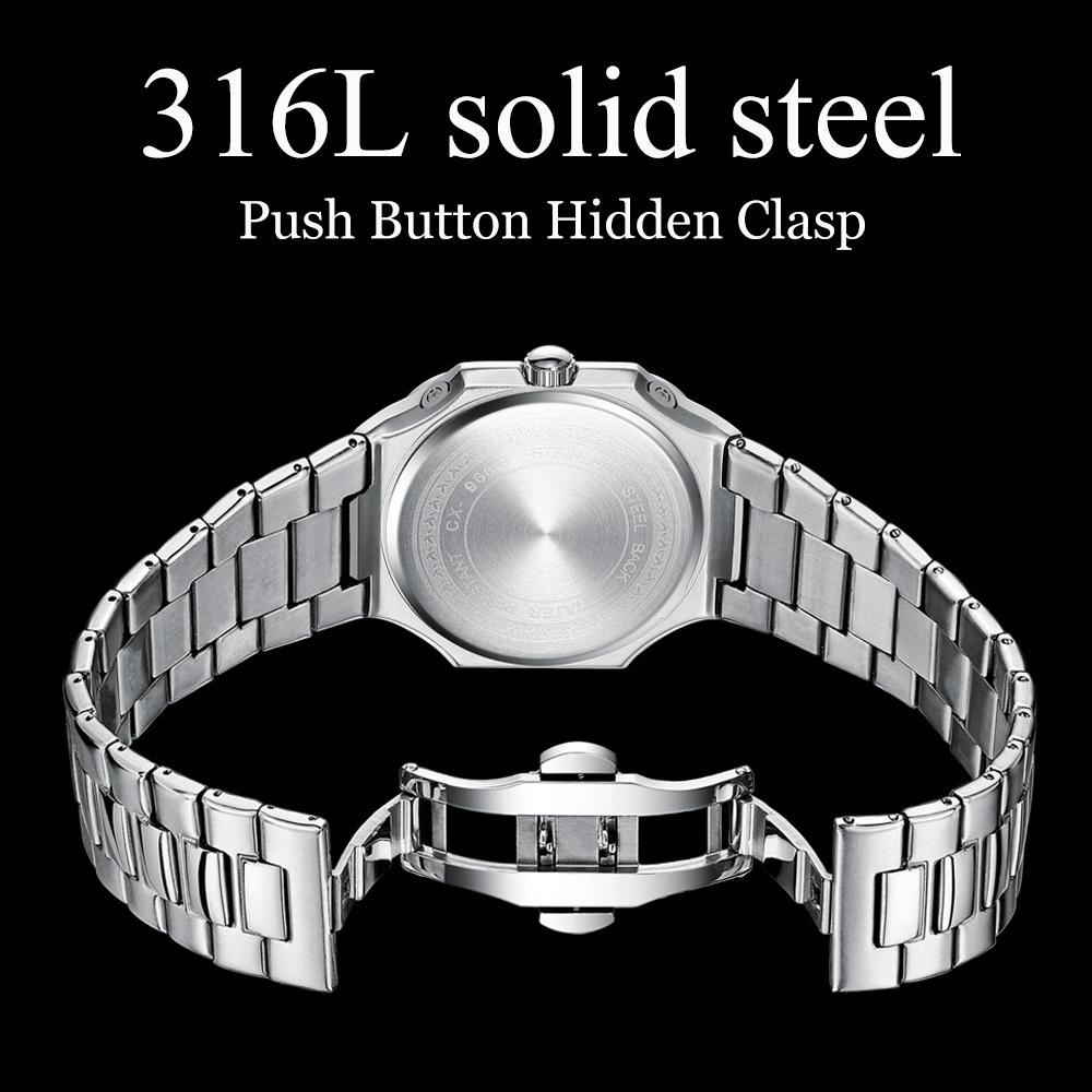 Fashion Men Watch Luminous Waterproof Chronograph Date Man Wristwatch Square Stainless Steel Quartz Men's Watches Reloj