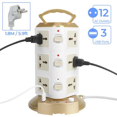 EU Stecker EU US UK AU Universalsteckdose Turm Mehrfachsteckdose 12 Ausgänge Vertikal Mit 3 USB Überlastschutz 2500W