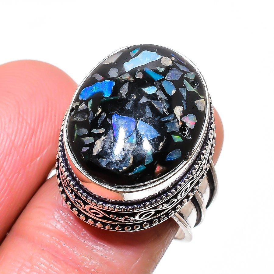 

Natural Black Ethiopian Opal Gemstone 925 Sterling Silver Jewelry Ring Size 8 W5L59