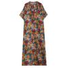 2024 Summer V-Neck Cotton & Linen Loose Retro Beach Dress for Women - Plus Size, Slimming, Long Robe Style