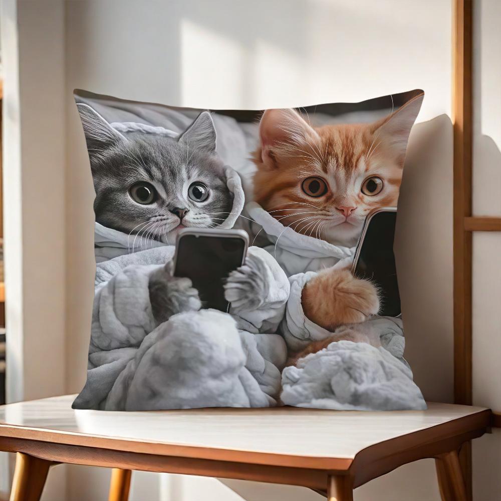 Cute cat holding phone cushion cover For Pillow Sofa Printing Decoration Room Home Office Coffee Shop Car Nordic Simplicity