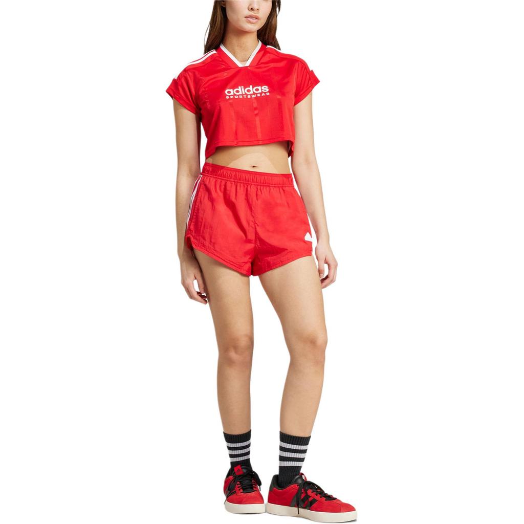 Adidas Comfortable Casual V-Neck Short Sleeve T-Shirt Women Tops Light-Crimson White IZ2084