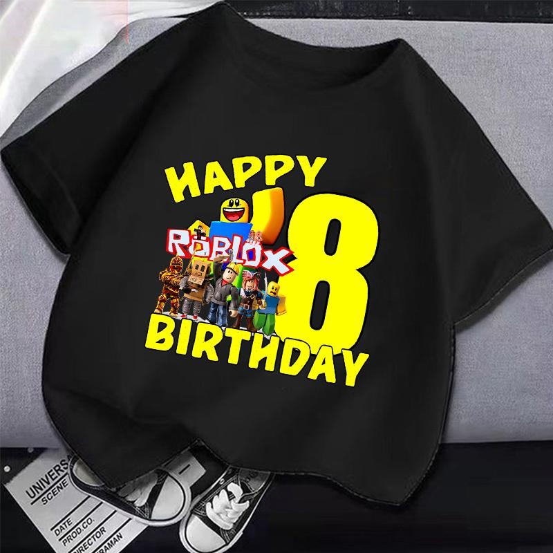 Summer Roblox Children Birthday Number T Shirt Girl Boy Clothes Baby Cotton Tee Shirts Party Short Sleeve Tops Toddler Gifts