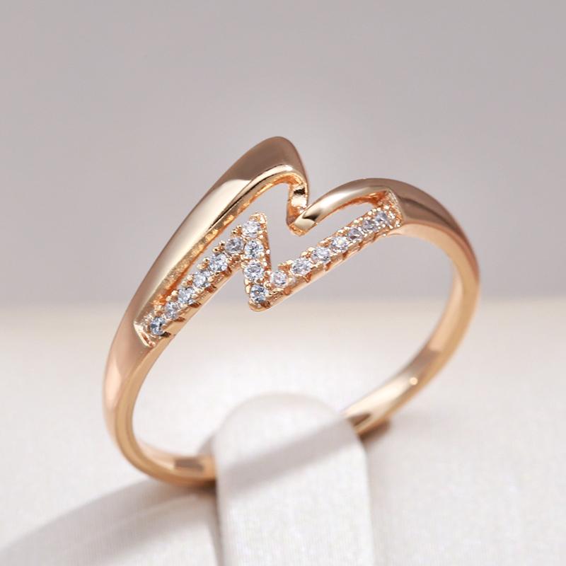 Minimalist Style  Rose Gold Ring Natural Zircon Geometric Lightning Ring For Women Fashion Jewelry  New