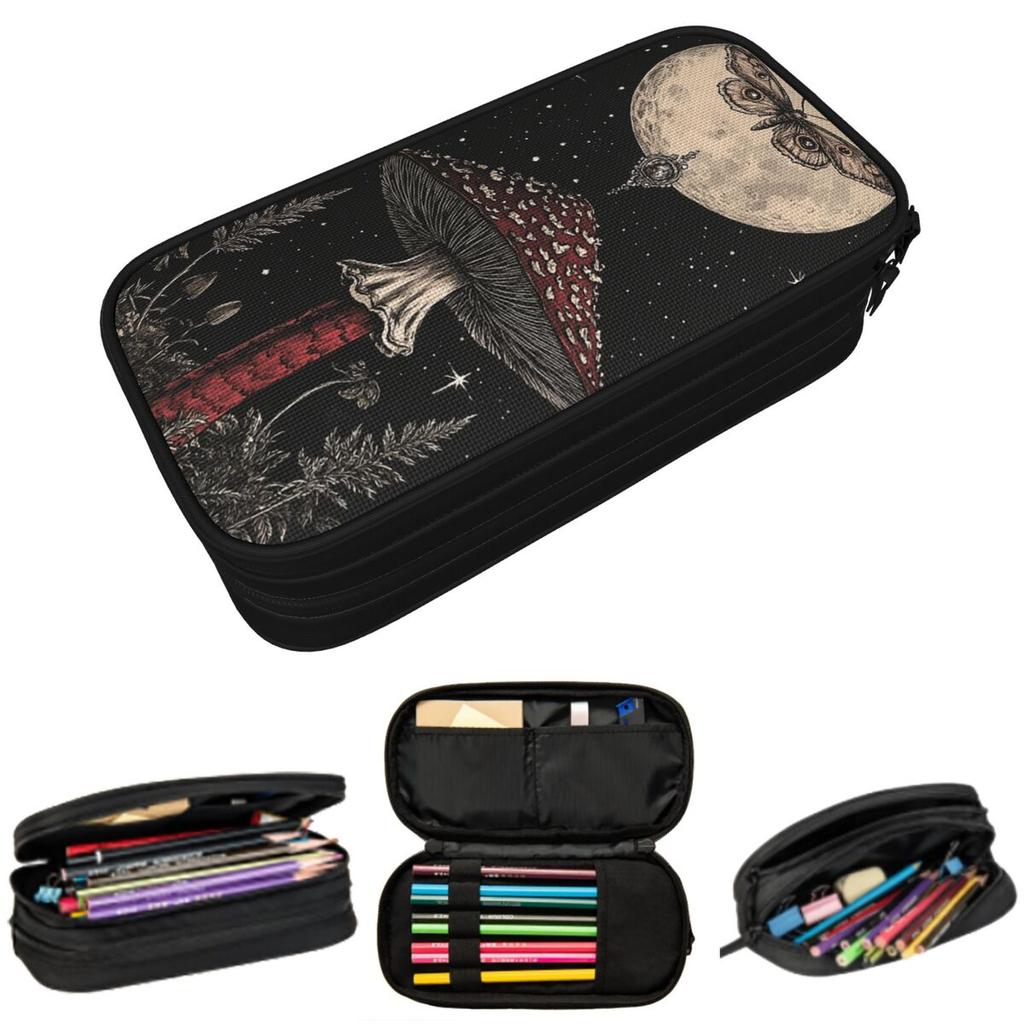 Mushroom And Snail Butterfly InThe Moonlight Pencil Case for Kids School Pen Box Pencil Bag Stationery Supplies Pen Holder Bag