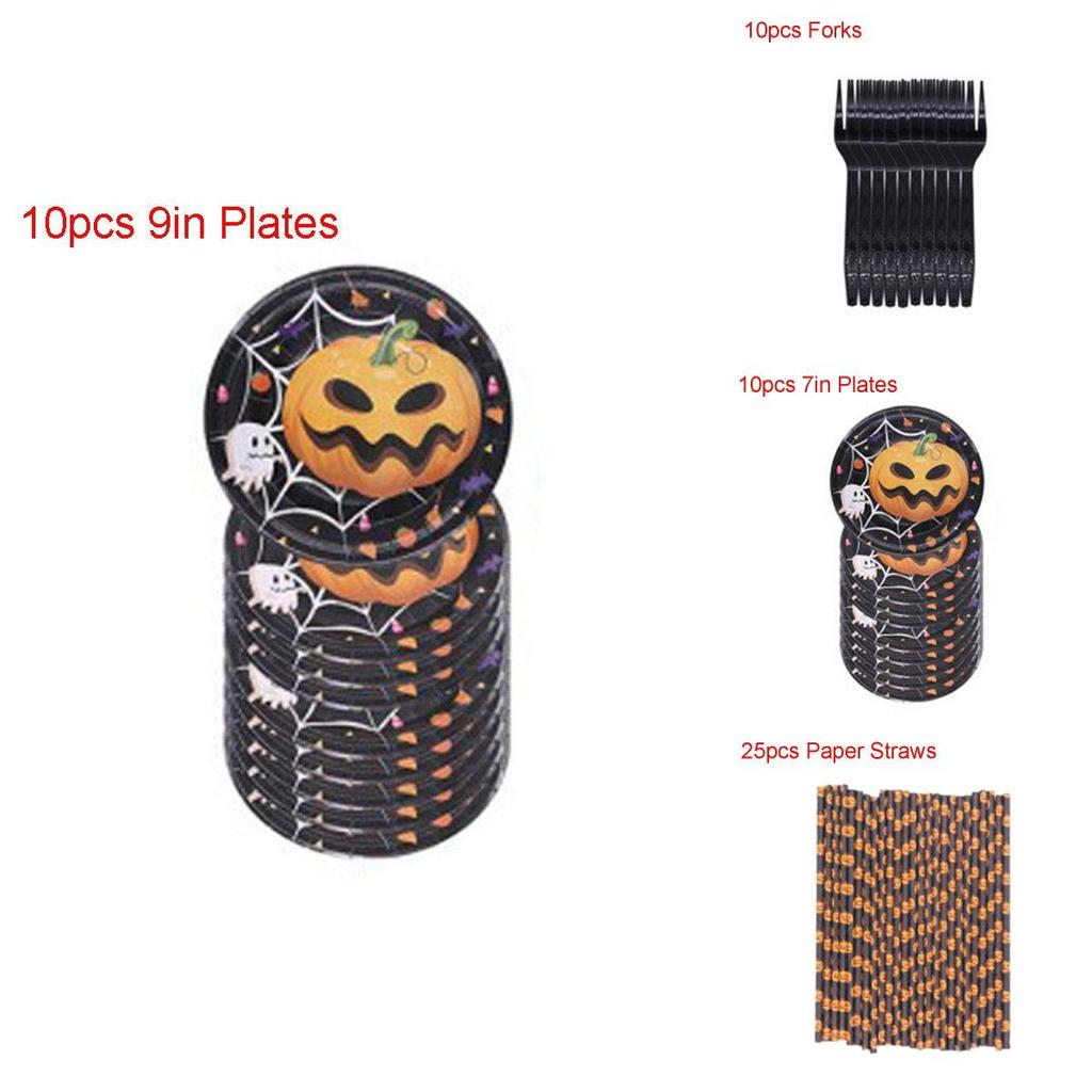 Halloween Party Decoration Supplies Including Pumpkin Tablecover And Straws**