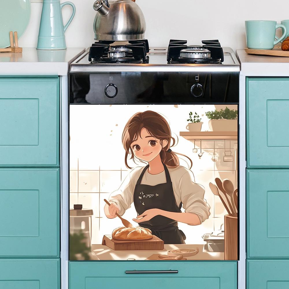 Baking Bread Girl Poster Kitchen Cabinets Stovetop Background Landscaping Decorative Wall Stickers