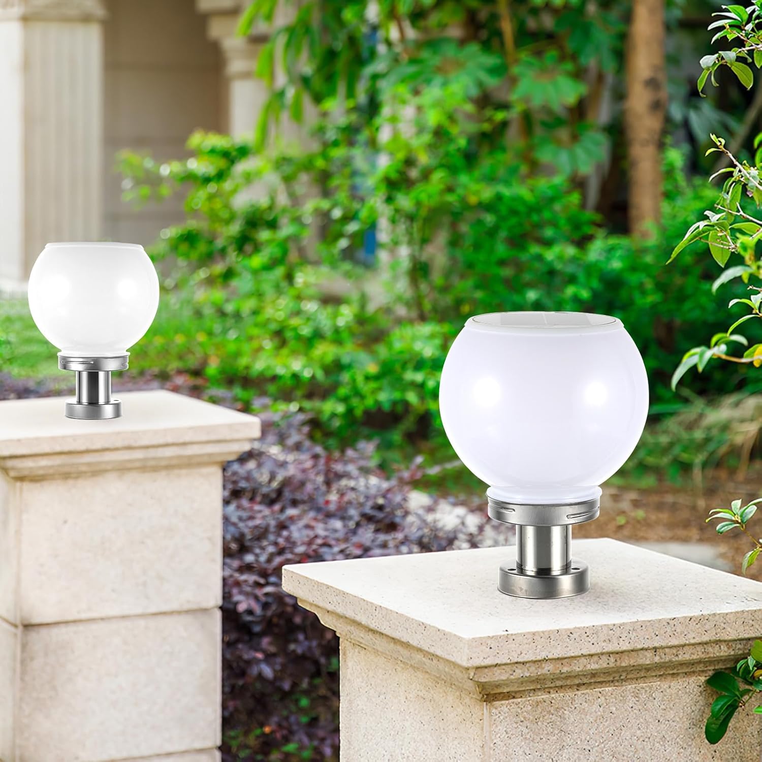 

Globe Solar Lamp Post Light,White Outdoor Round Ball Lamp Post lamp,Globe Solar Pillar Lights for Pathway Driveway Front Back Door