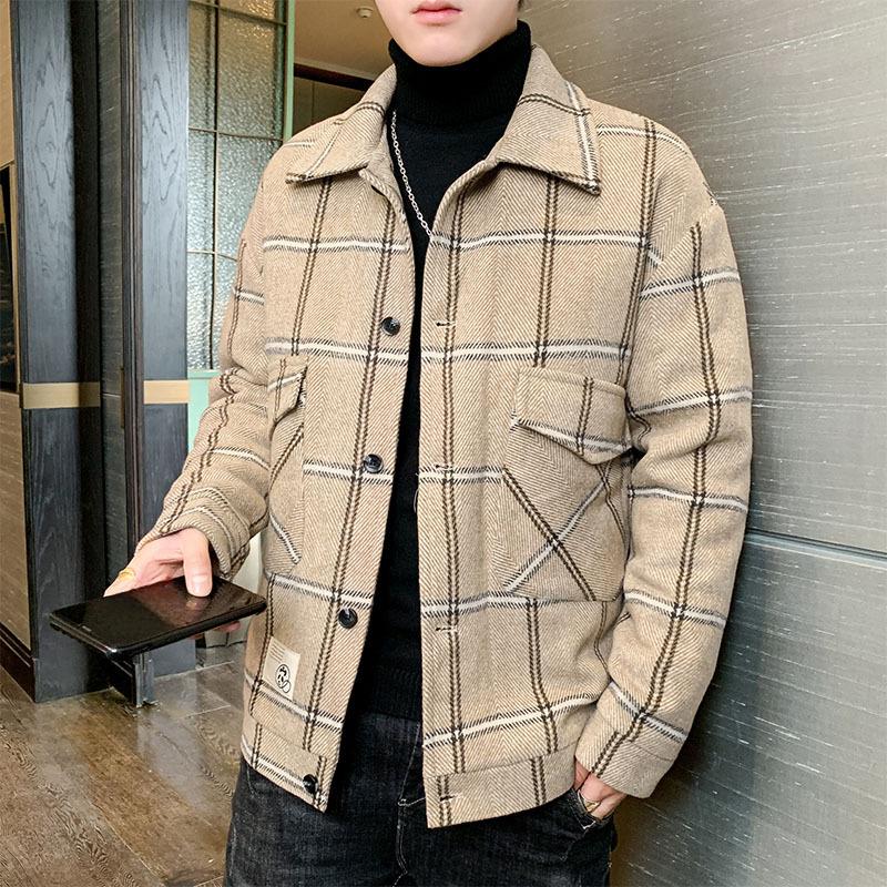 Осенне-зимняя клетчатая шерстяная куртка свободного покроя в корейском стиле — фото 3