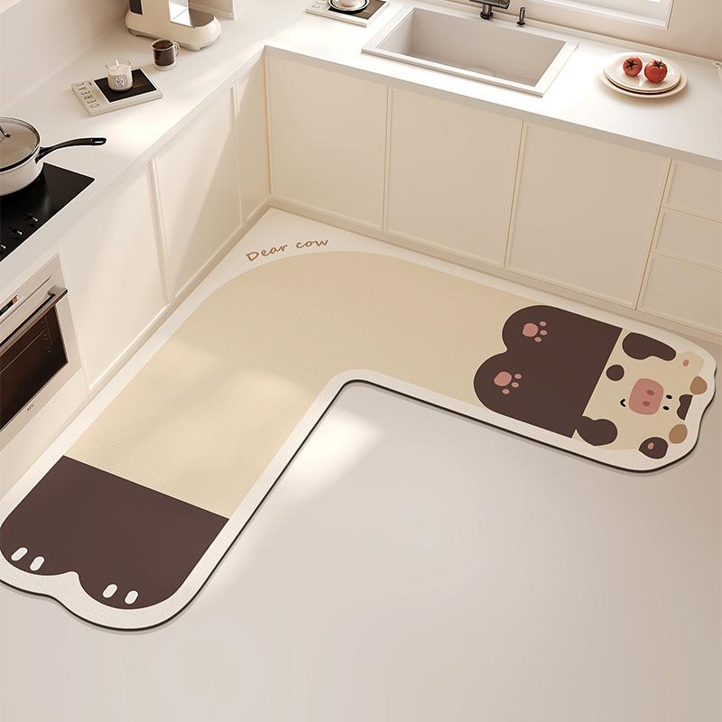 L-shaped Kitchen Carpet Cute Cartoon Diatom Mud Floor Mat Creative Water-absorbing Corner Bathroom Mats Non-slip Washable Rug IG