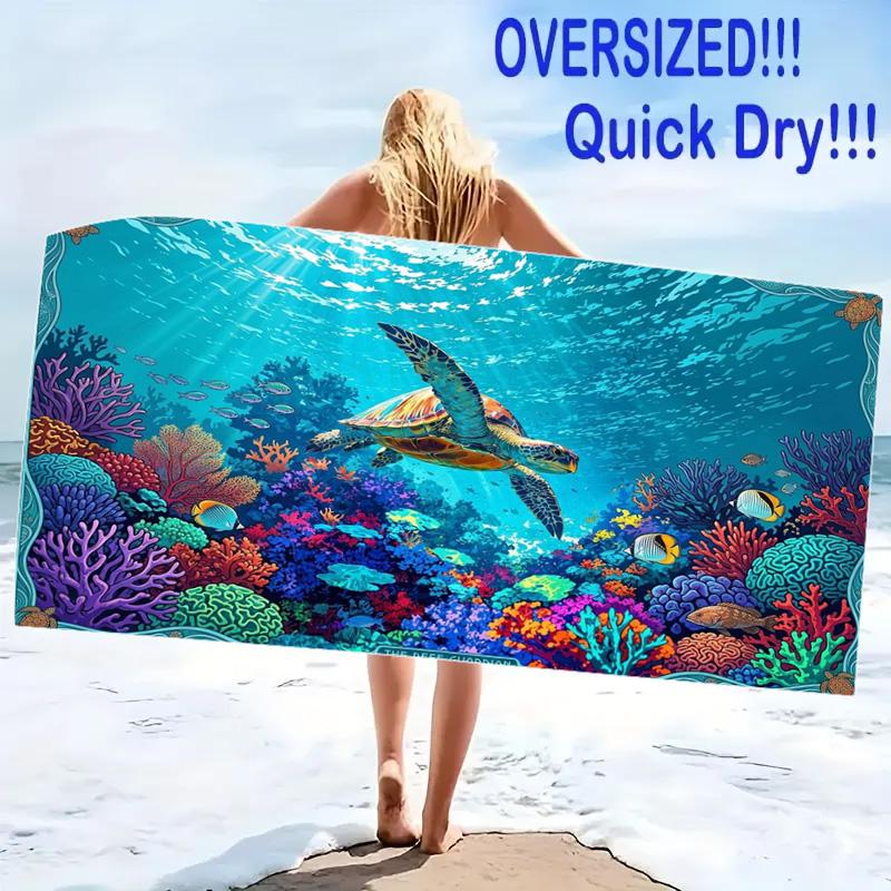 Colorful Sea Turtle Print Beach Towel, Large Soft Quick Dry Towel for Beach Camping Swimming