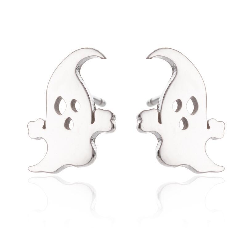 Retro Halloween Pumpkin & Ghost Stud Earrings - Stainless Steel, Cute Gift for Women & Best Friend