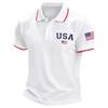 Men's Short Sleeve Polo Shirt Button Down Collar Classic Fit Casual Polo Shirt with Embroidered USA and Flag Patch