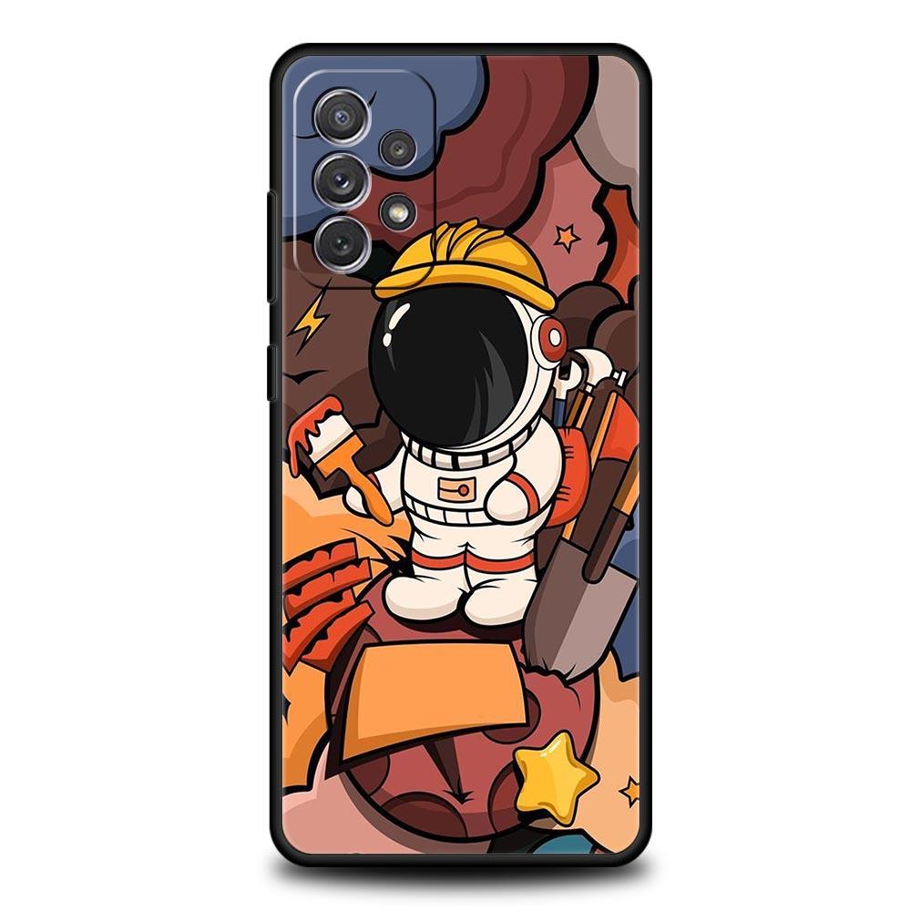 Cartoon Cute Cosmonaut Phone Case for Samsung Galaxy A55 A35 A15 A14 A13 A25 A54 A51 A71 A72 A73 A32 A52 A41 5G Soft TPU Shell
