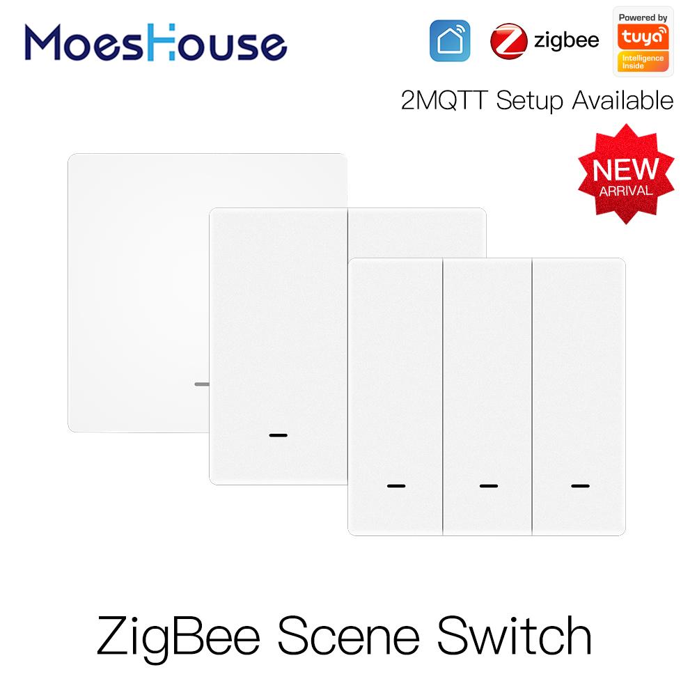 MOES Tuya ZigBee Scene Switch Wireless Push Button Controller Battery Powered Transmitter Smart Life App Automation 1/2/3 Gang
