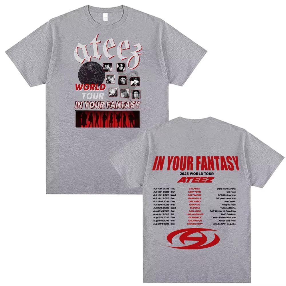 Kpop Ateez 2025 World Tour In Your Fantasy T Shirt Men's Women Clothing Korean Vintage Fashion T-shirts Casual Crewneck T-shirts