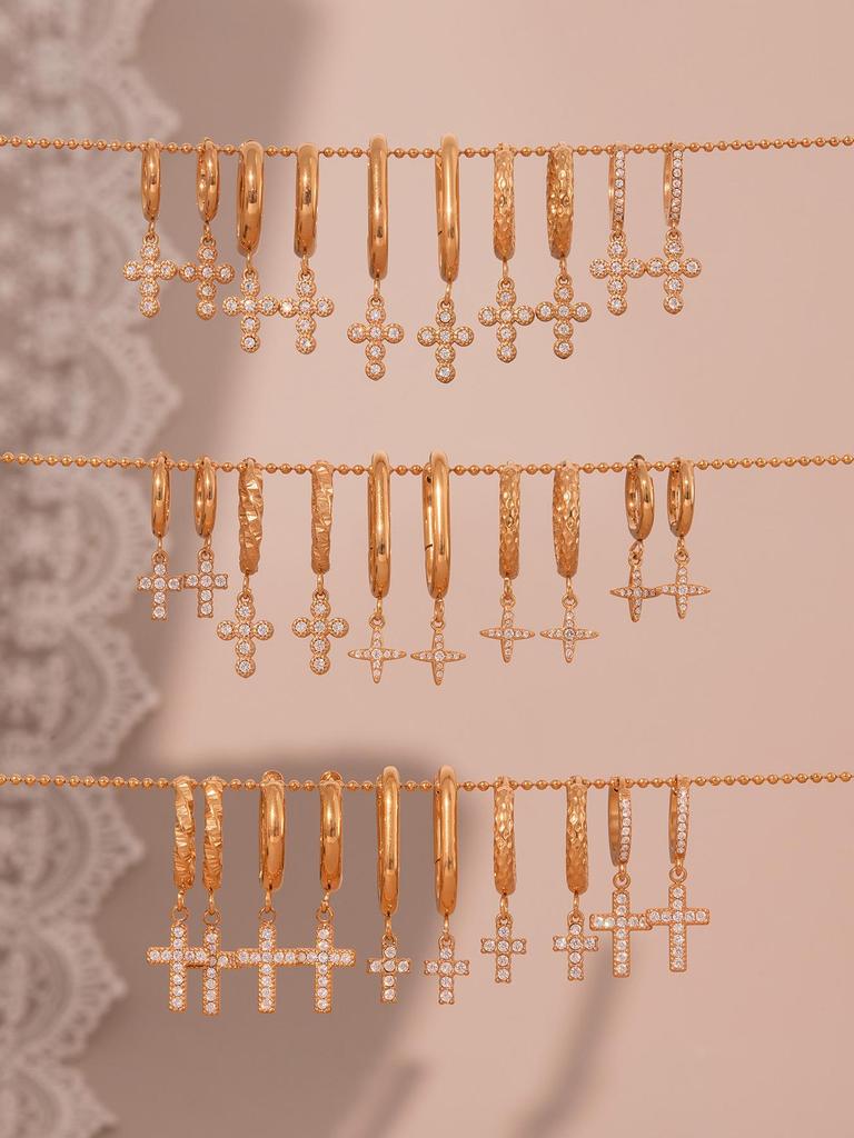 18k Gold-Plated Stainless Steel Zircon Cross Earrings – Minimalist Luxury Style