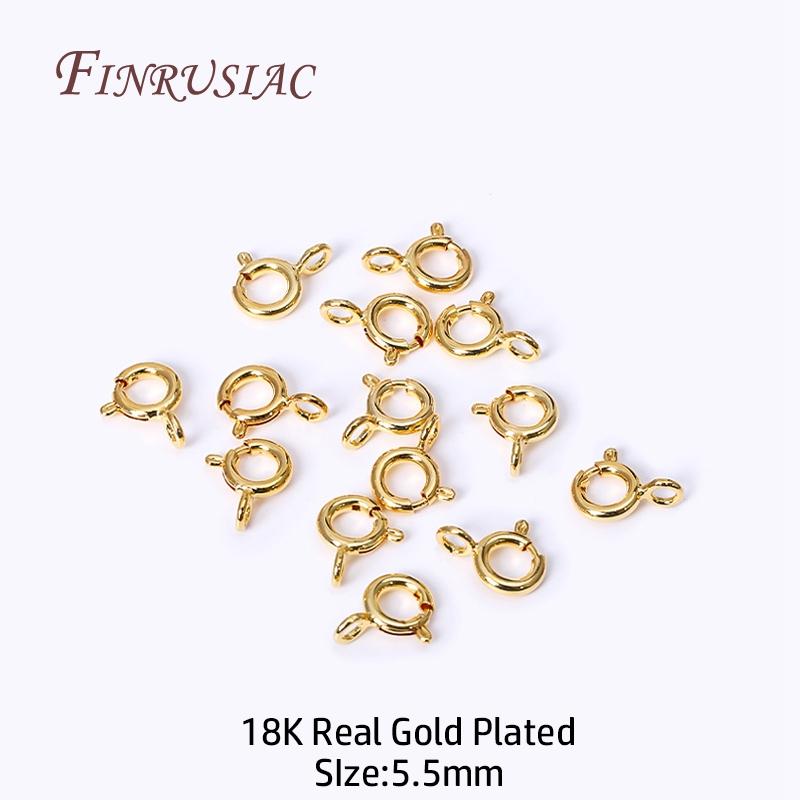 5/5.5/6/7mm Size 18K Gold Plated Brass Spring Ring Clasp with Open Ring, Round Clasps Connector For Bracelet Necklace Making