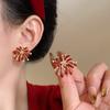 Red Wine Color Glazed Ceramic Flower-shaped Earrings - Elegant and Beautiful, Perfect for Various Outfits. Ear Ornaments.