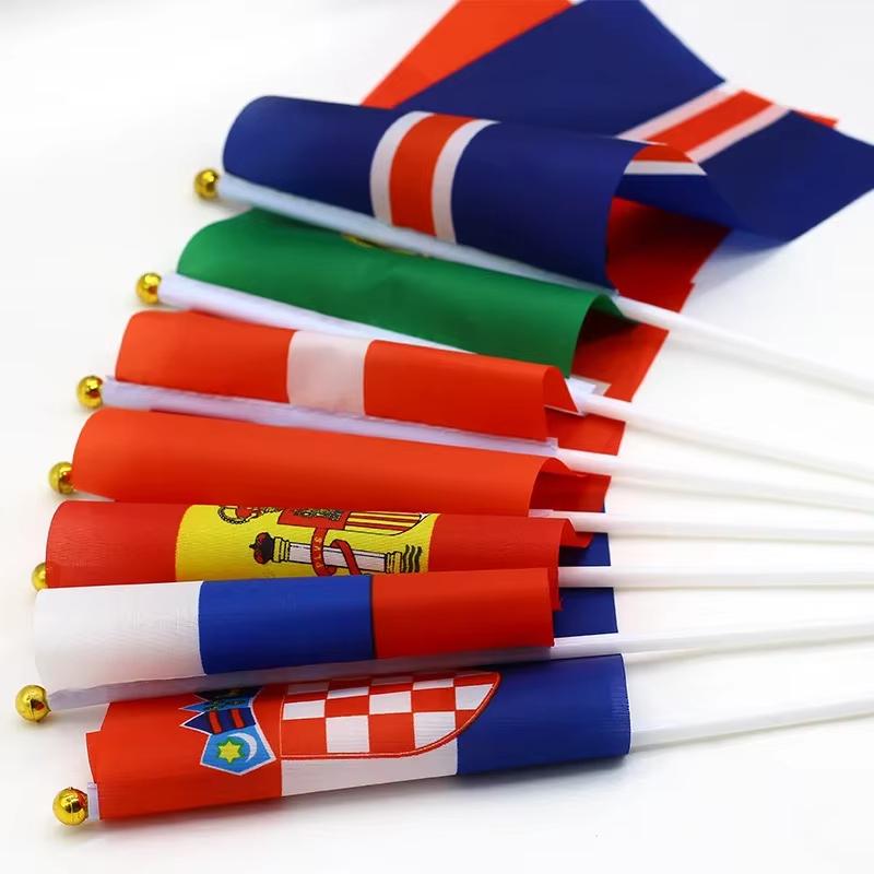14X21cm 48 Countries Hanging Flags with Plastic Pole Double Sided Polyester Printing National Parade Flags for Football Game