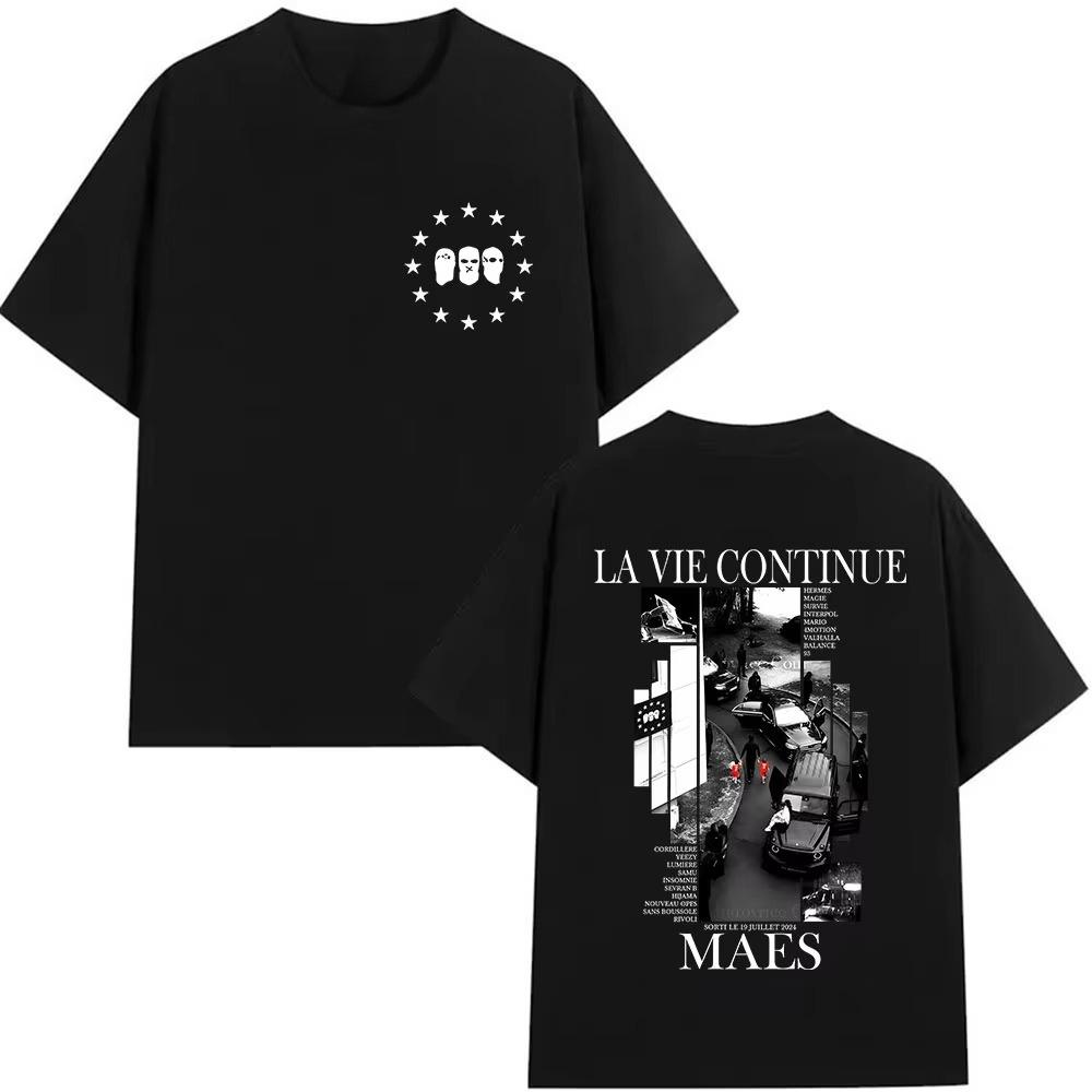 

Rapper La Vie Continue Maes Album Graphic T Shirts Men s Gothic Hip Hop Clothing T-shirts Punk Short Sleeve pure Cotton Top -... S