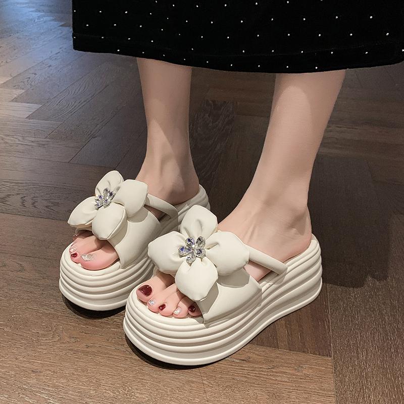 Fashion 8CM High Heels Slippers Women 2025 Summer New Thick-Soled Ladies High Platform Flower Beach Sandals Flip Flops Shoes