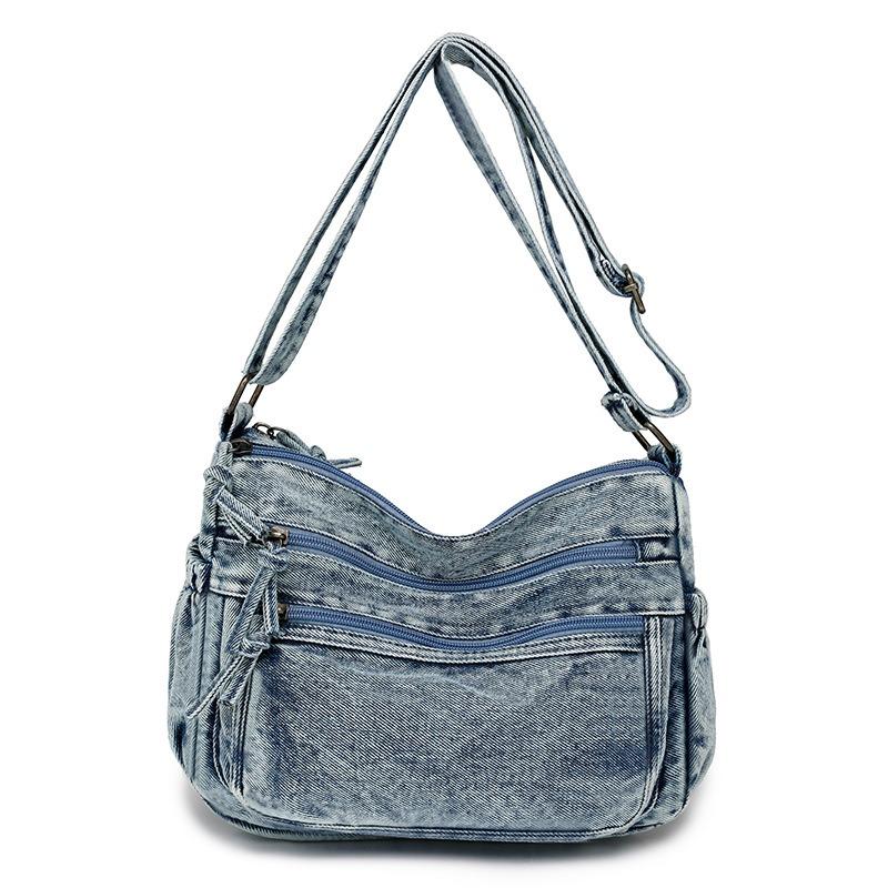 Denim large capacity women's messenger bag commuter multi-compartment bag fashion lazy style old shoulder tote bag