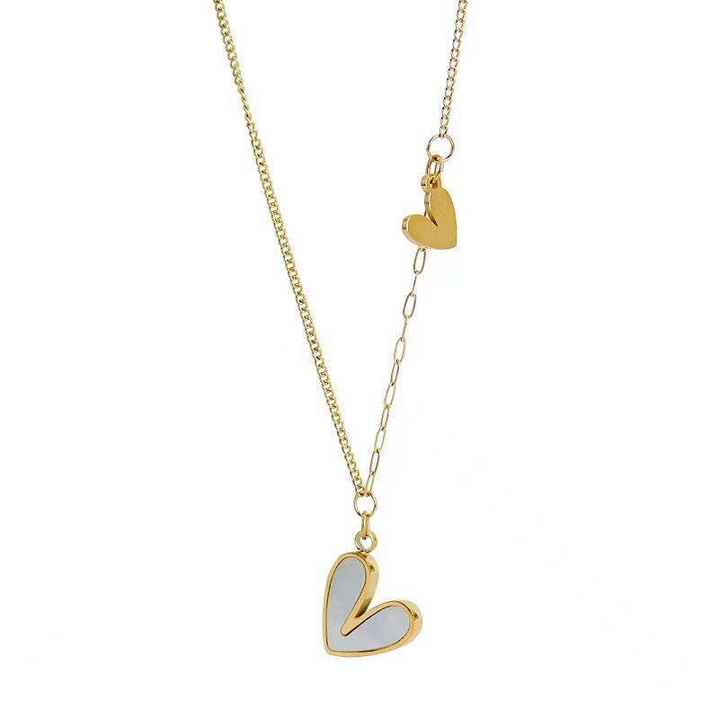 L316 Stainless Steel White Shell Heart Pendant Necklace For Women Dainty Simple Tender Clavicle Chain Jewelry Gift