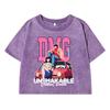 Japanese Retro Cartoon Characterprinting Female Washed Short Tshirt Breathable T Shirt Fashion Midriff-Baring Tops Women