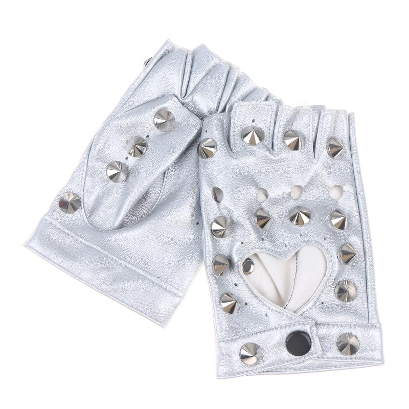 

[ZYAS]Stage Performance Leather Women Man Half-Finger Rivet Gloves Nightclub Dance Fashion Punk Hip-Hop Half Finger Mittens срібний