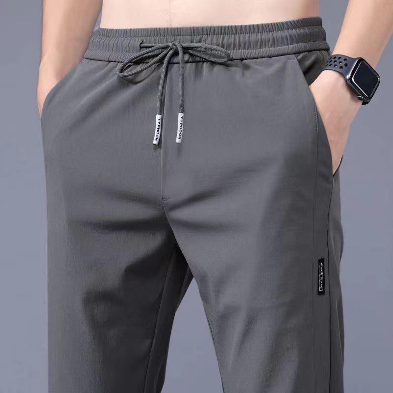 

Чоловічі швидкосохнучі спортивні штани з драпіруванням з крижаного шовку - Літні тонкі, вільні, прямого крою, красиві повсякденні довгі штани L (Weight: 95-110 jin)