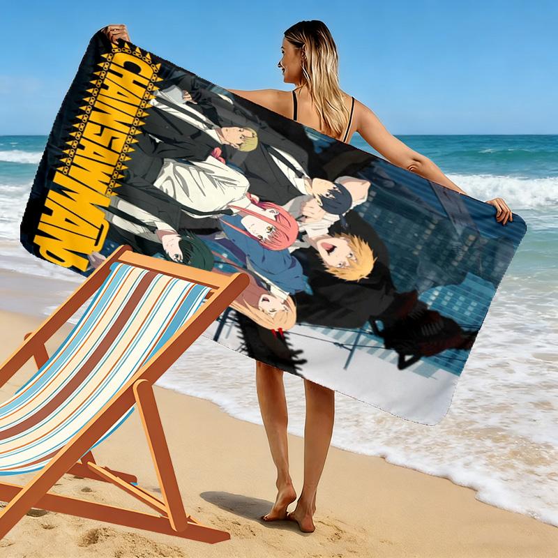 Chainsaw Man Print Beach Towel, Large Soft Quick Dry Towel for Beach Camping Swimming