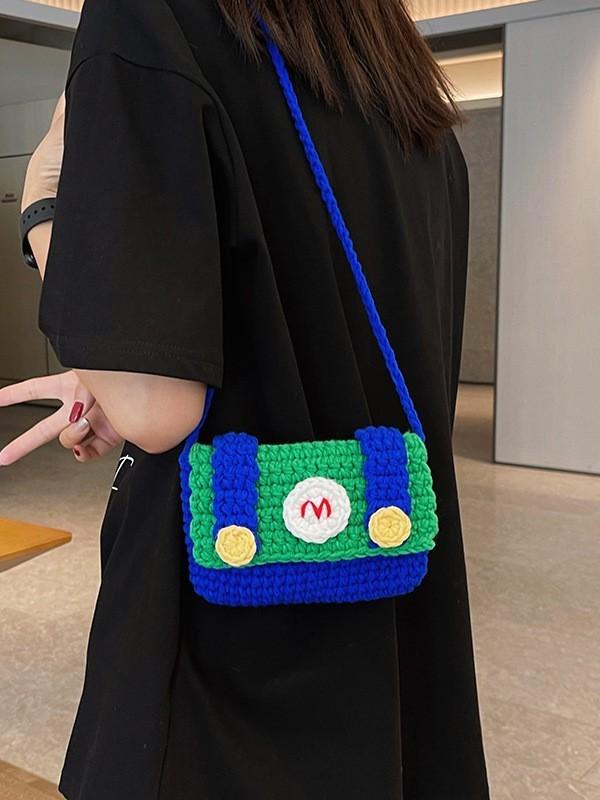 Mario Knit Mini Bag For Girls With Cartoon Phone Pocket Soft Wool Material For Daily Use