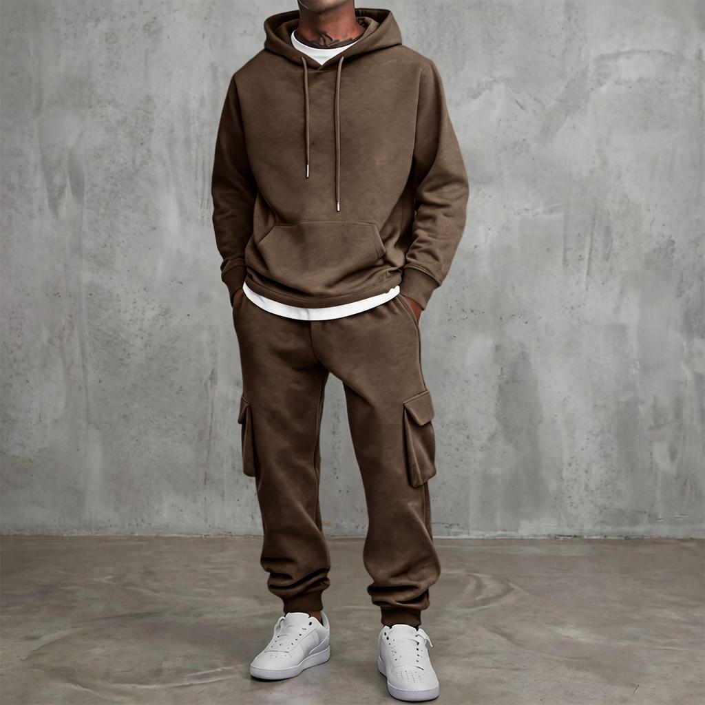 Men's 2-Piece Zip-Up Jacket and Cargo Pants Set Color Elastic Waist Tapered Leg Outdoor Casual Sportswear