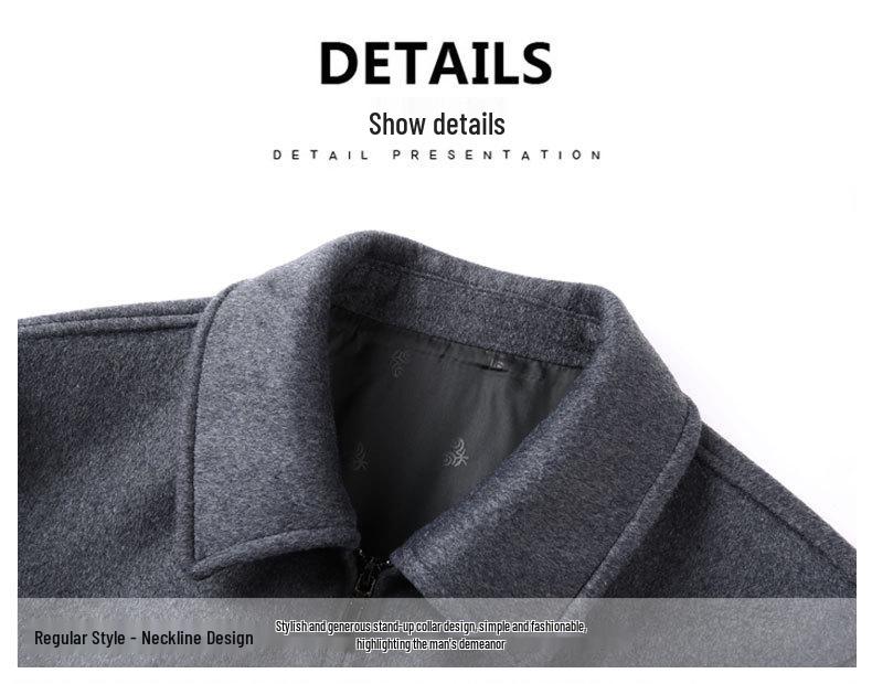 Men's Autumn Winter Cashmere Wool Lapel Jacket - Thick, Casual, Versatile Coat for Middle-Aged and Elderly Dads