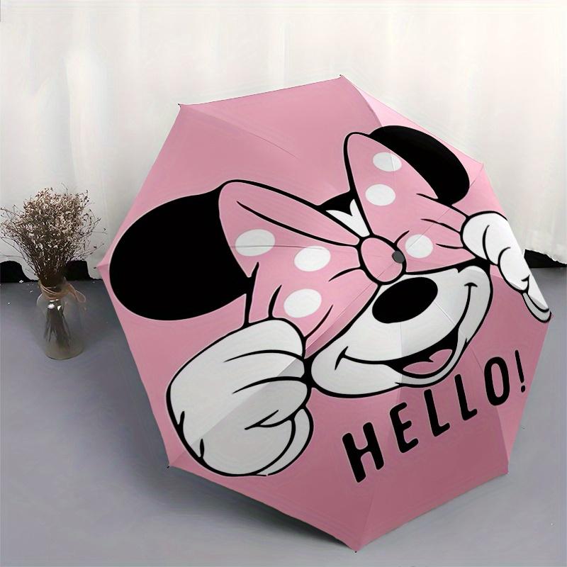 1pc Minnie Mouse Hello Automatic Folding Umbrella: Compact 8-Bone Design Cartoon Outdoor Travel Companion, Business Umbrella, Christmas Vale