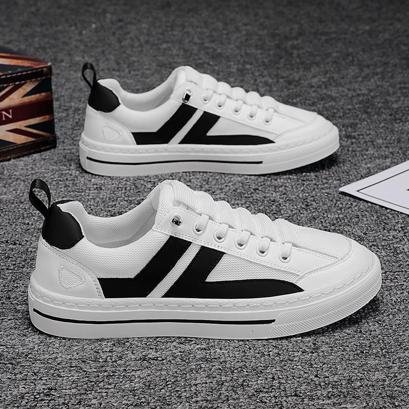 Trendige Herrenschuhe Frühling Studenten Low-Top Ein-Pedal Sport- und Freizeit Flache Schuhe Vielseitige Kleine Weiße Stoffschuhe