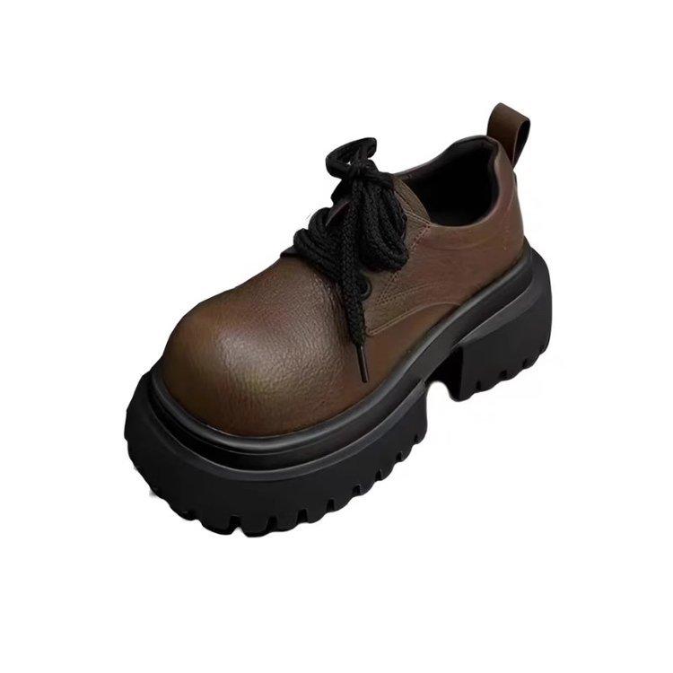 Europäische Plateau-Loafer Damen 2025 neue Mode Retro großer Kopf Höhe erhöhen lässig vielseitig leicht einzelne Schuhe Tide