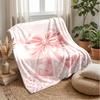 Elegant Pink Satin Bow with Lace and Butterflies Theme Blanket Lightweight Warm Flannel Blanket Decorative Throw Blanket for Home Decoration